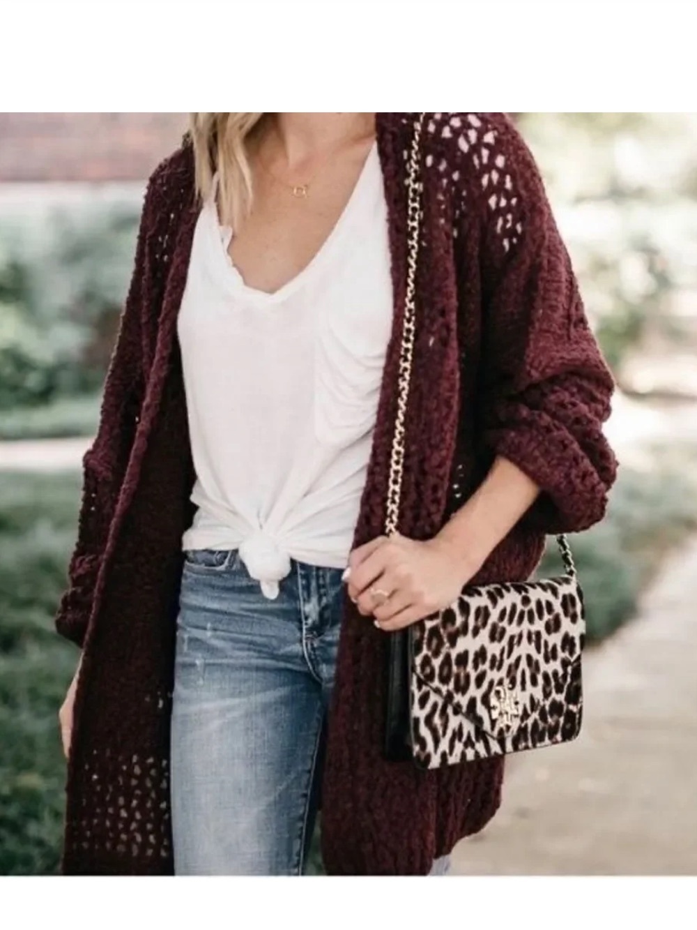 Free People Saturday Morning Knit Oversize Deep Burgundy Open Knit Cardigan XS/S